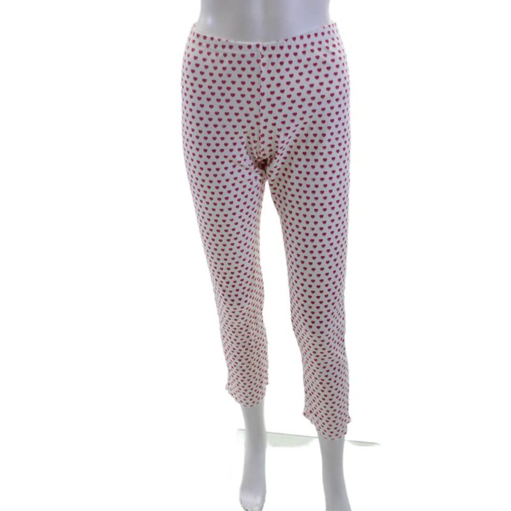 Roberta Roller Rabbit Women Cropped White Pima Cotton Heart Leggings Size XS